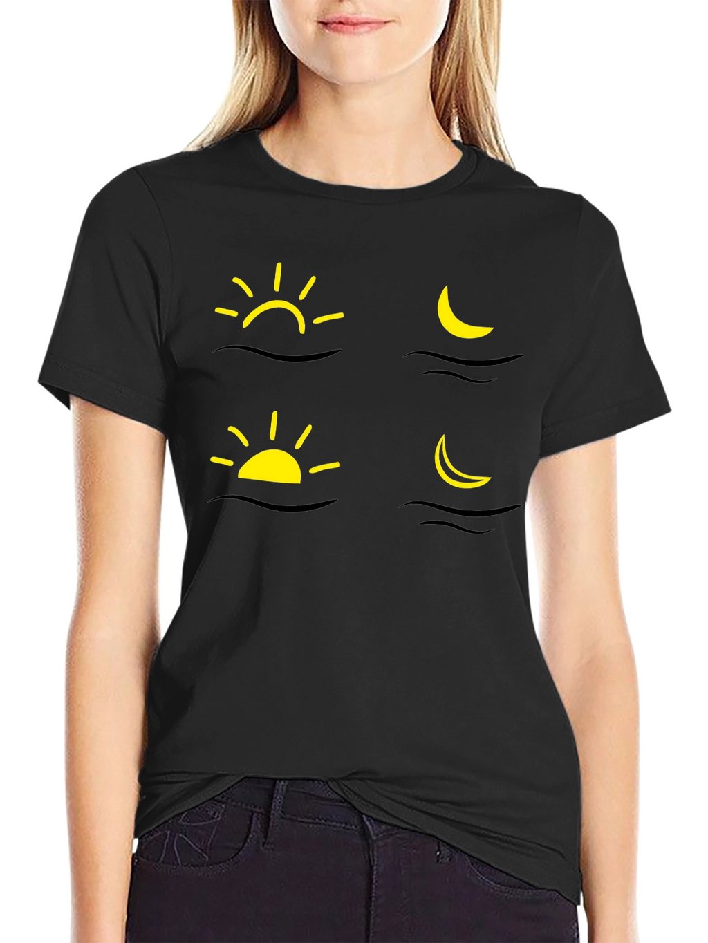 Sun and Moon Graphic Tee - Black