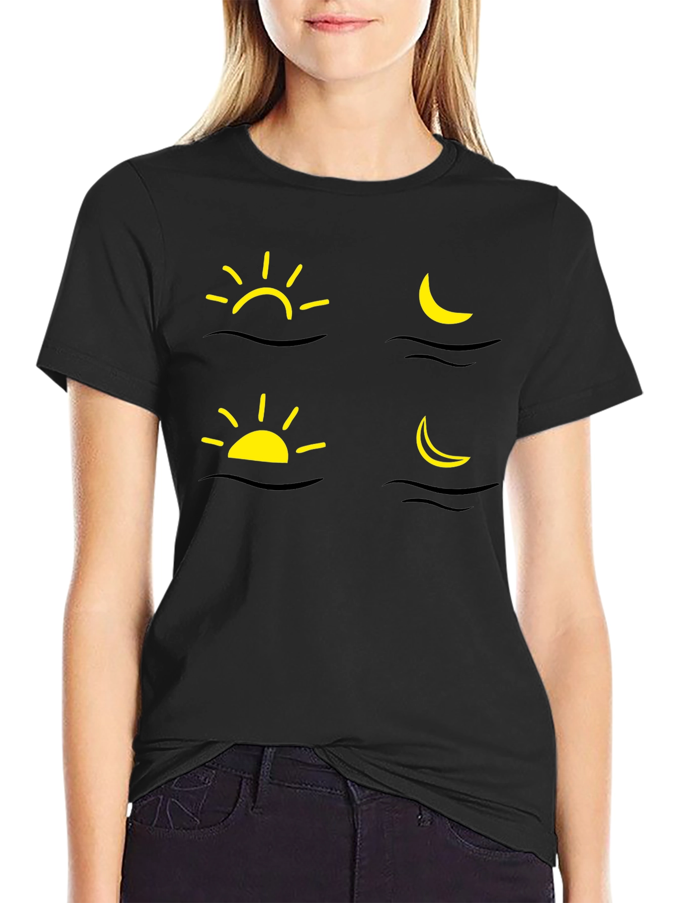 Sun and Moon Graphic Tee - Black
