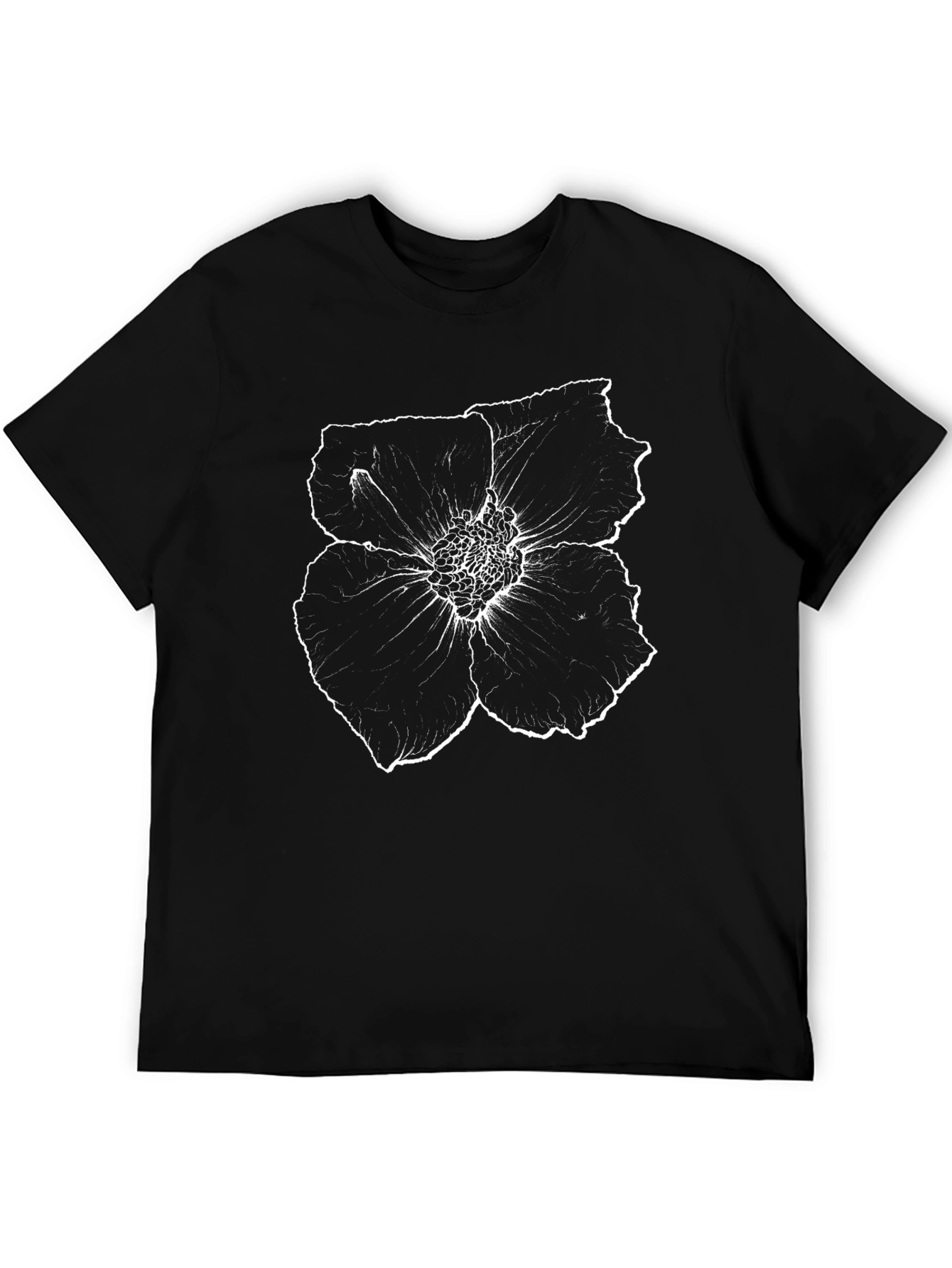 Black T-Shirt with White Floral Print