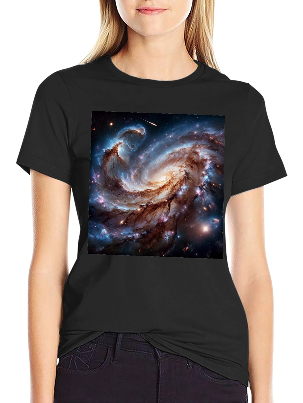 Cosmic Galaxy Graphic Tee - Black Cotton Blend T-Shirt