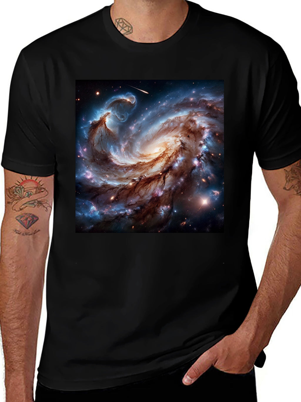 Cosmic Galaxy Graphic Tee - Black Cotton Blend T-Shirt