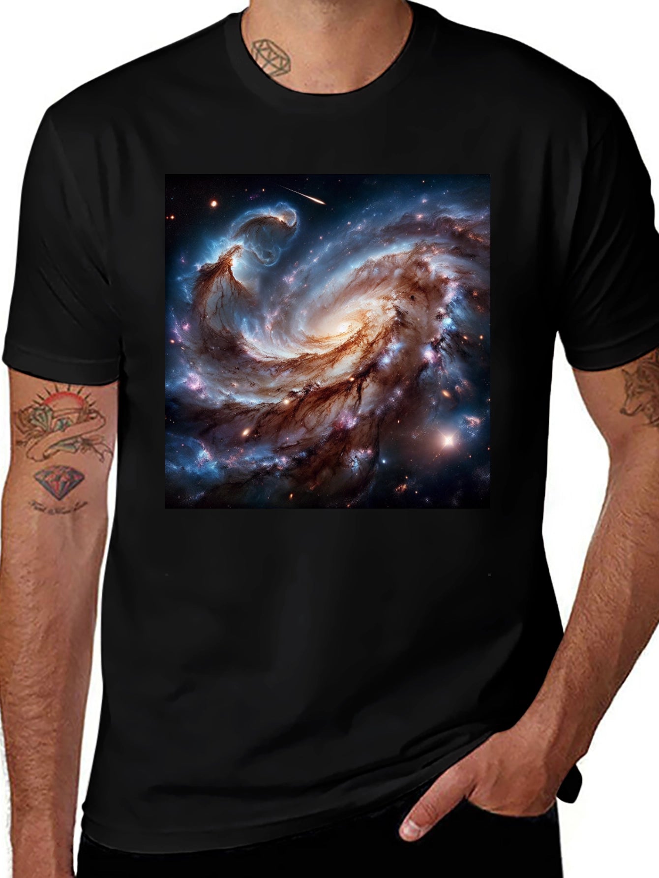 Cosmic Galaxy Graphic Tee - Black Cotton Blend T-Shirt