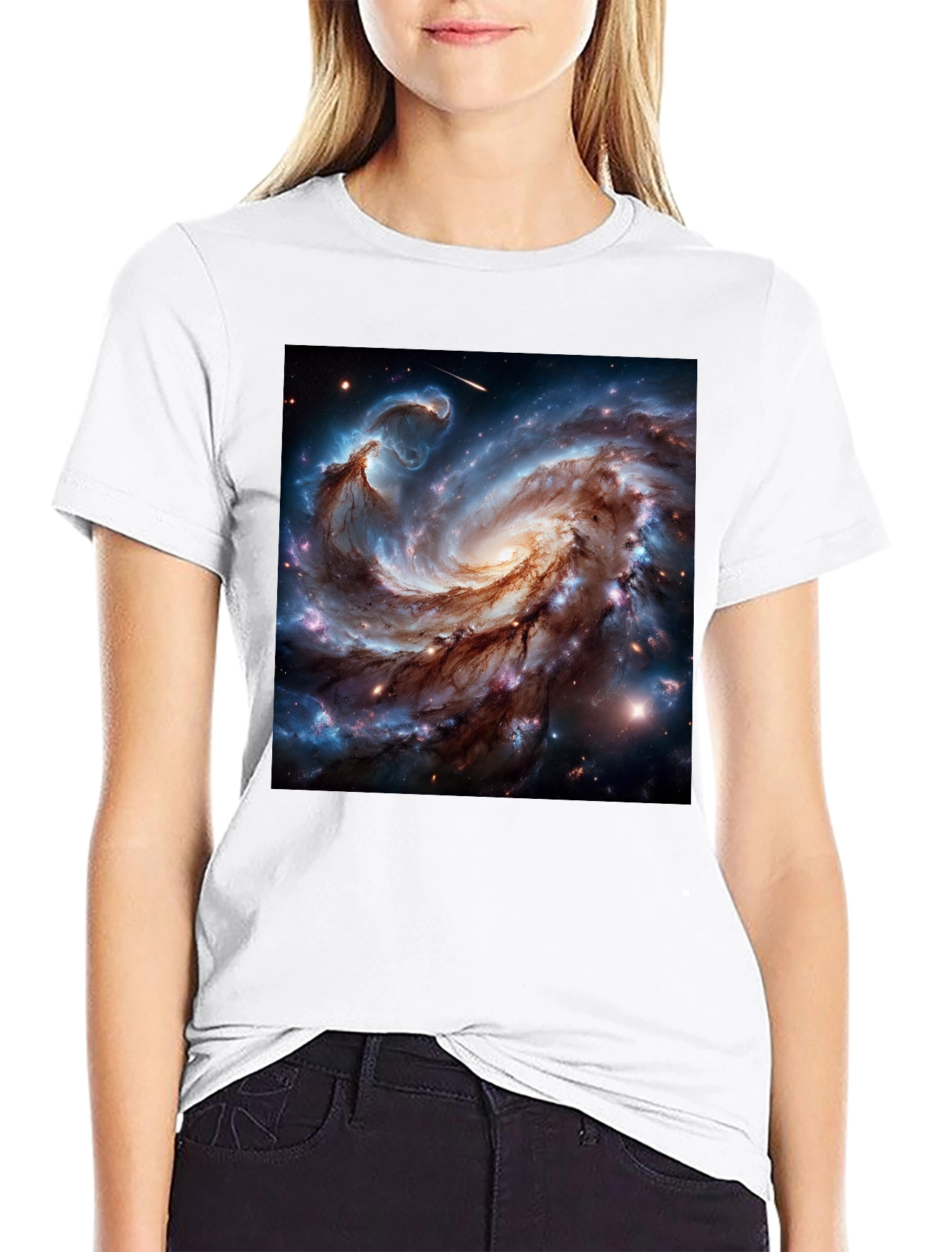 Cosmic Galaxy Graphic Tee - Black Cotton Blend T-Shirt