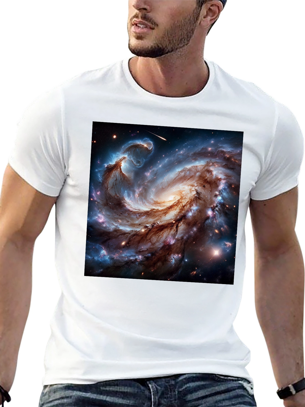 Cosmic Galaxy Graphic Tee - Black Cotton Blend T-Shirt