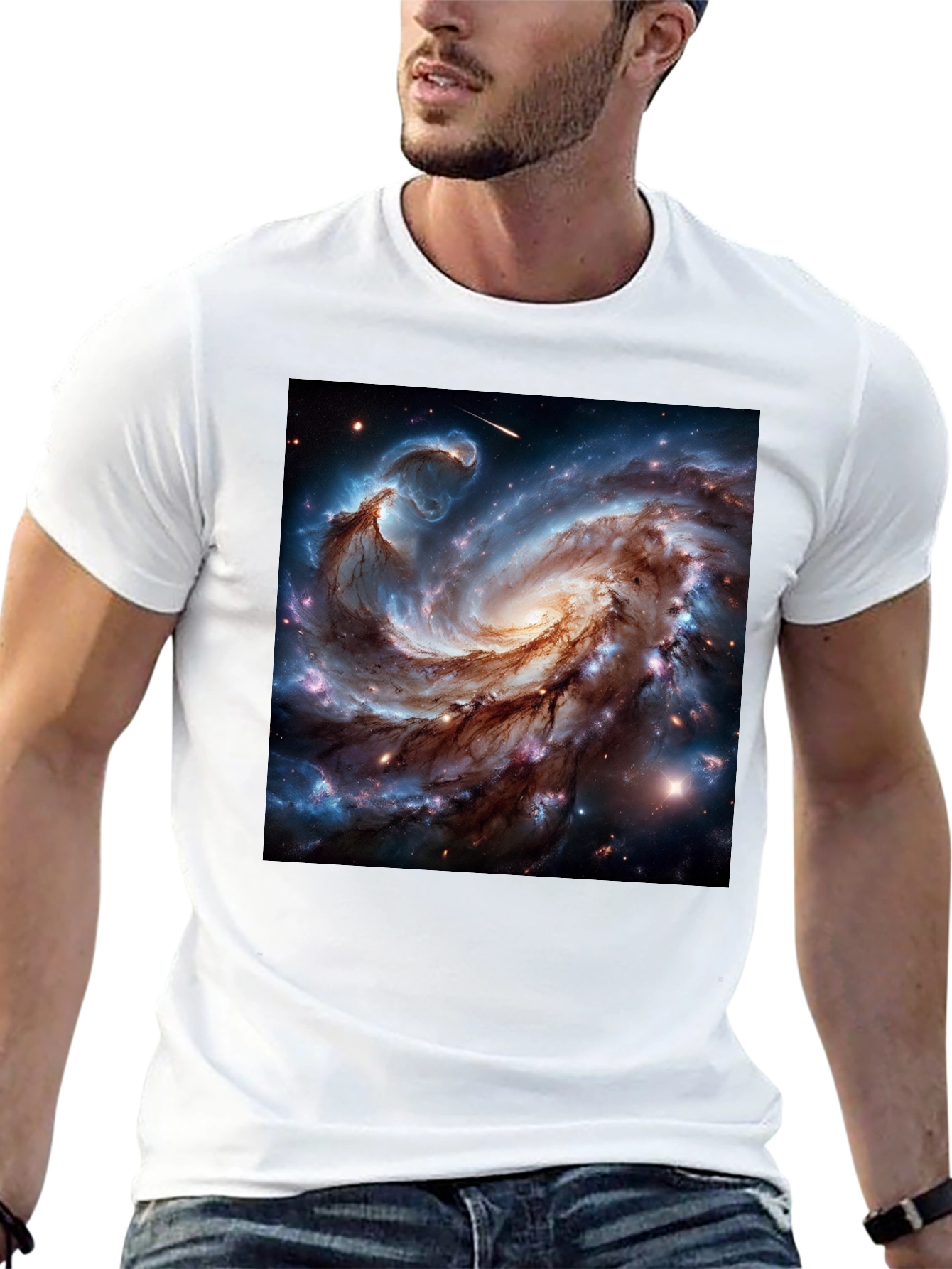 Cosmic Galaxy Graphic Tee - Black Cotton Blend T-Shirt