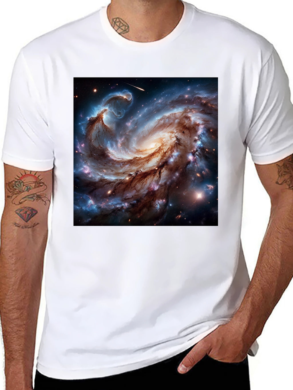 Cosmic Galaxy Graphic Tee - Black Cotton Blend T-Shirt
