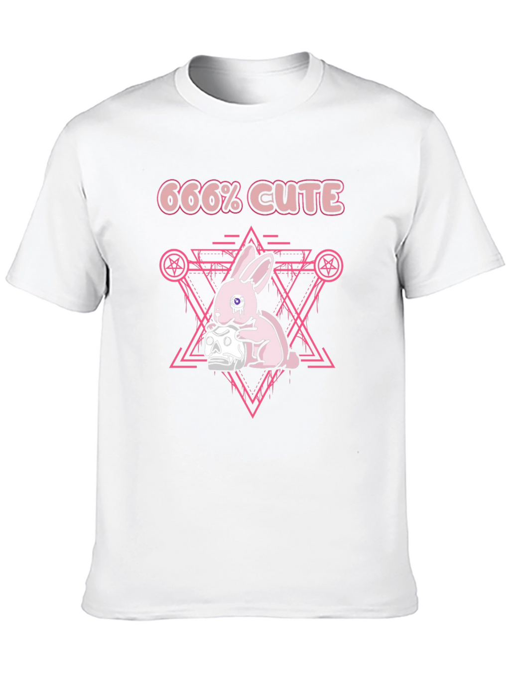 666% Cute Pink Bunny Graphic Black T-Shirt