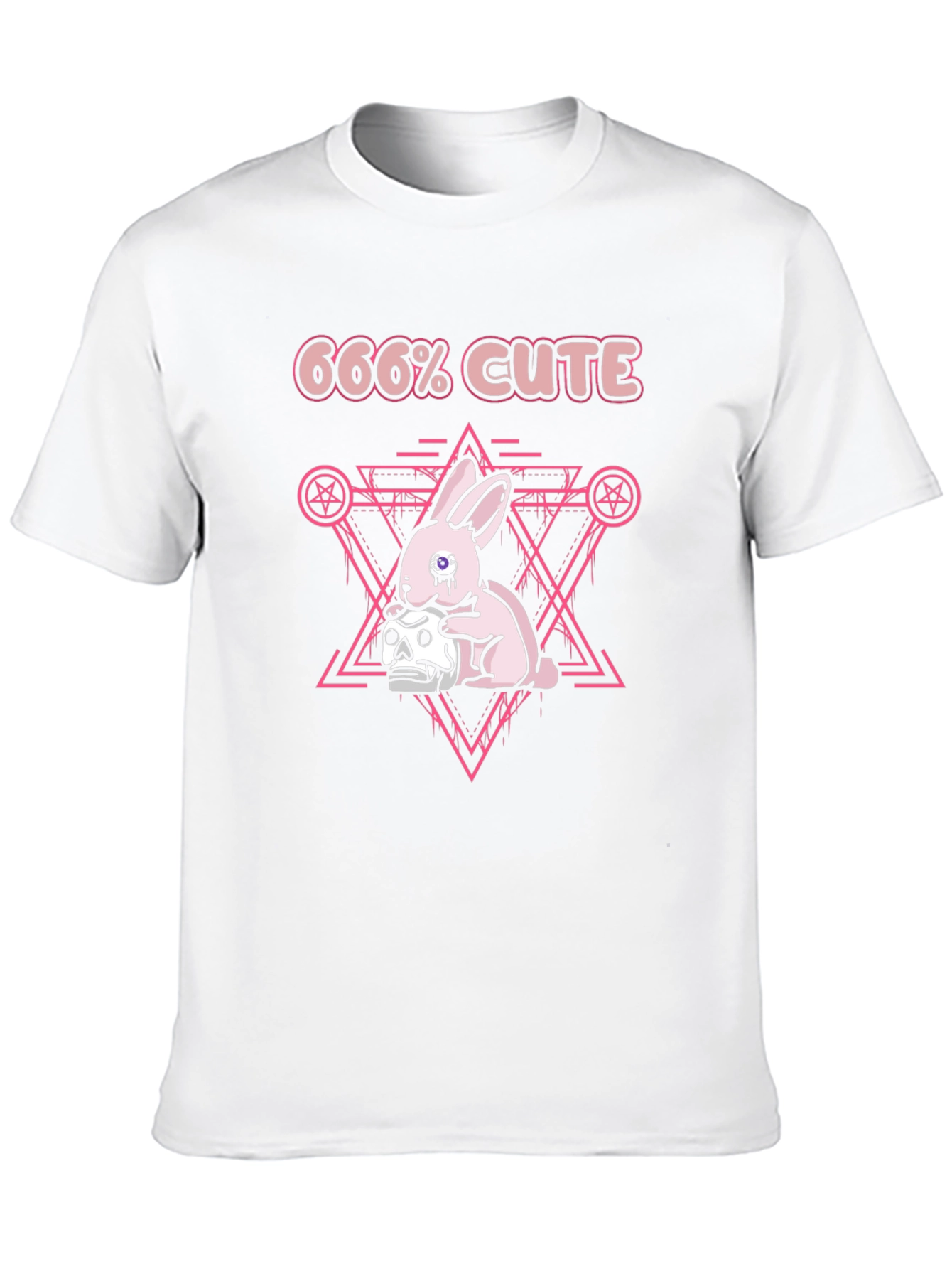 666% Cute Pink Bunny Graphic Black T-Shirt