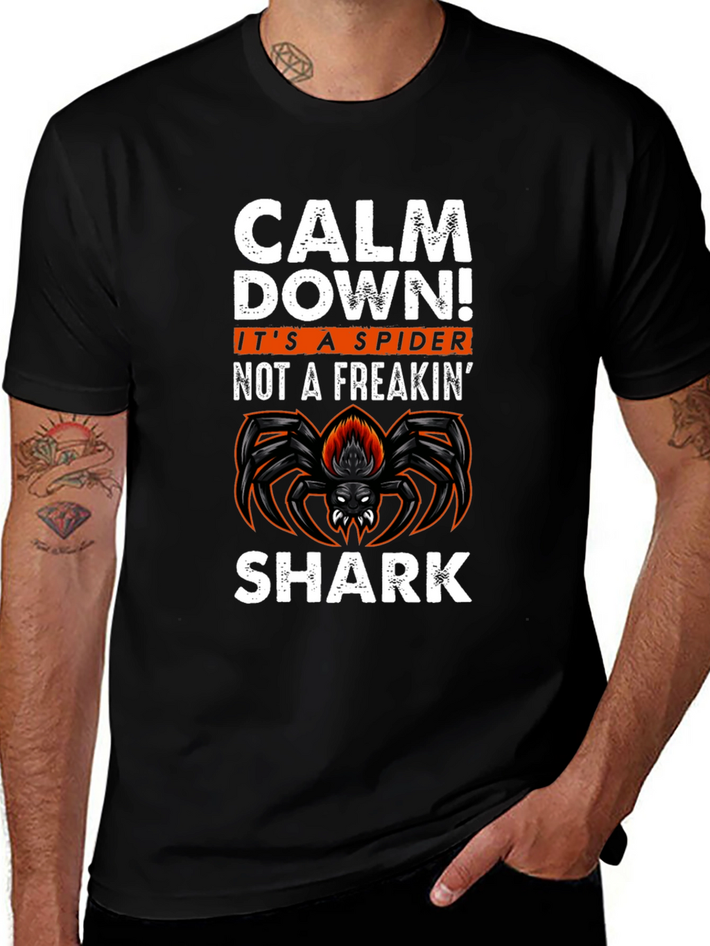 Calm Down Spider Graphic Tee -  Funny Halloween T-Shirt