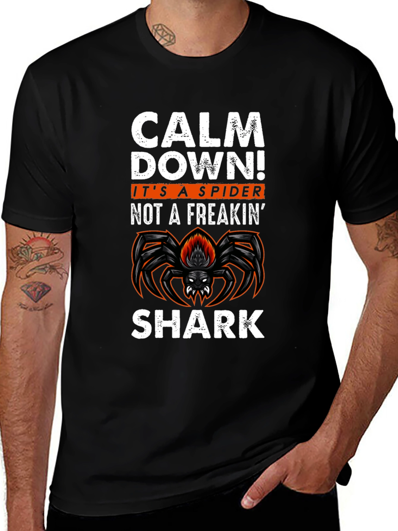 Calm Down Spider Graphic Tee -  Funny Halloween T-Shirt