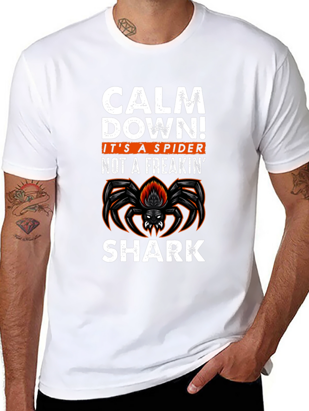 Calm Down Spider Graphic Tee -  Funny Halloween T-Shirt