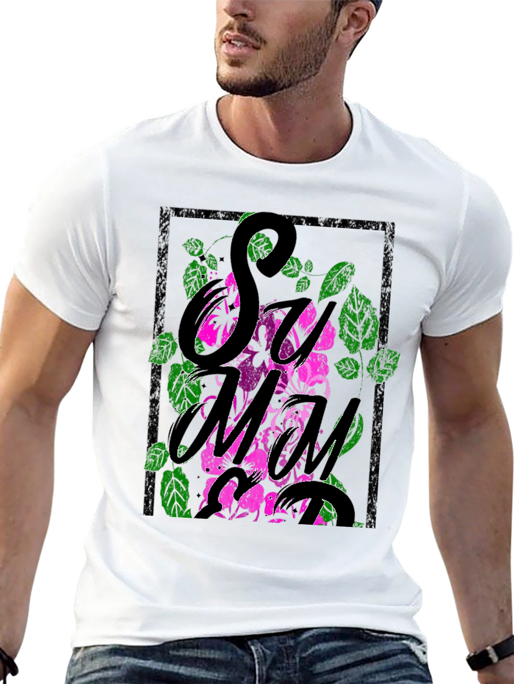Floral Graphic Print Mens Black T-Shirt