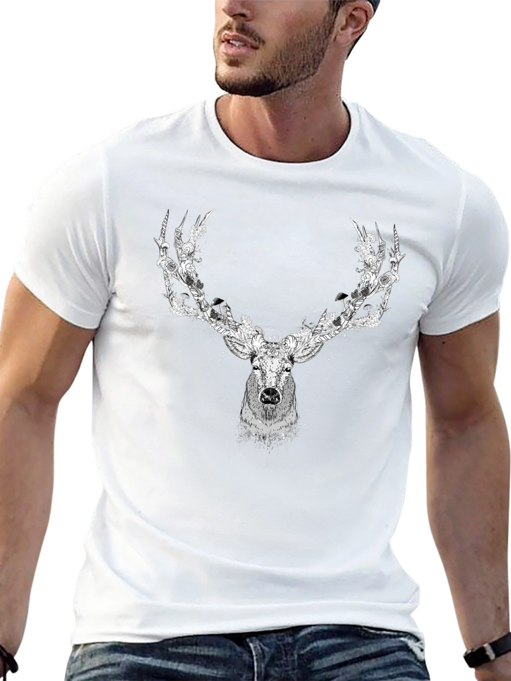 Deer Head Graphic Black T-Shirt