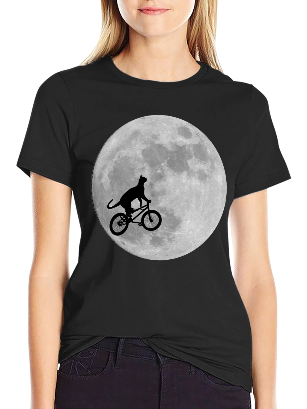 Cat on Bike Moon Graphic T-Shirt