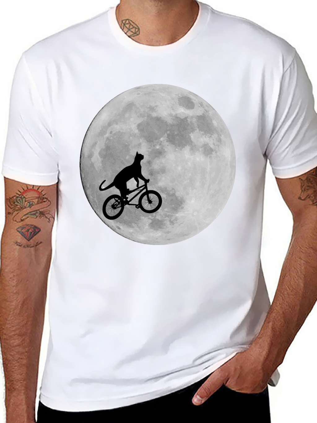 Cat on Bike Moon Graphic T-Shirt
