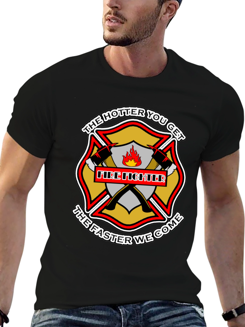 Firefighter Hotter Faster Black Graphic Tee