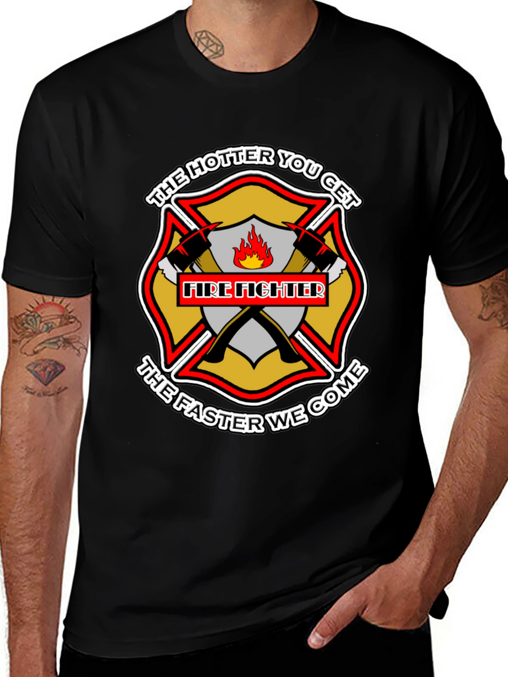 Firefighter Hotter Faster Black Graphic Tee