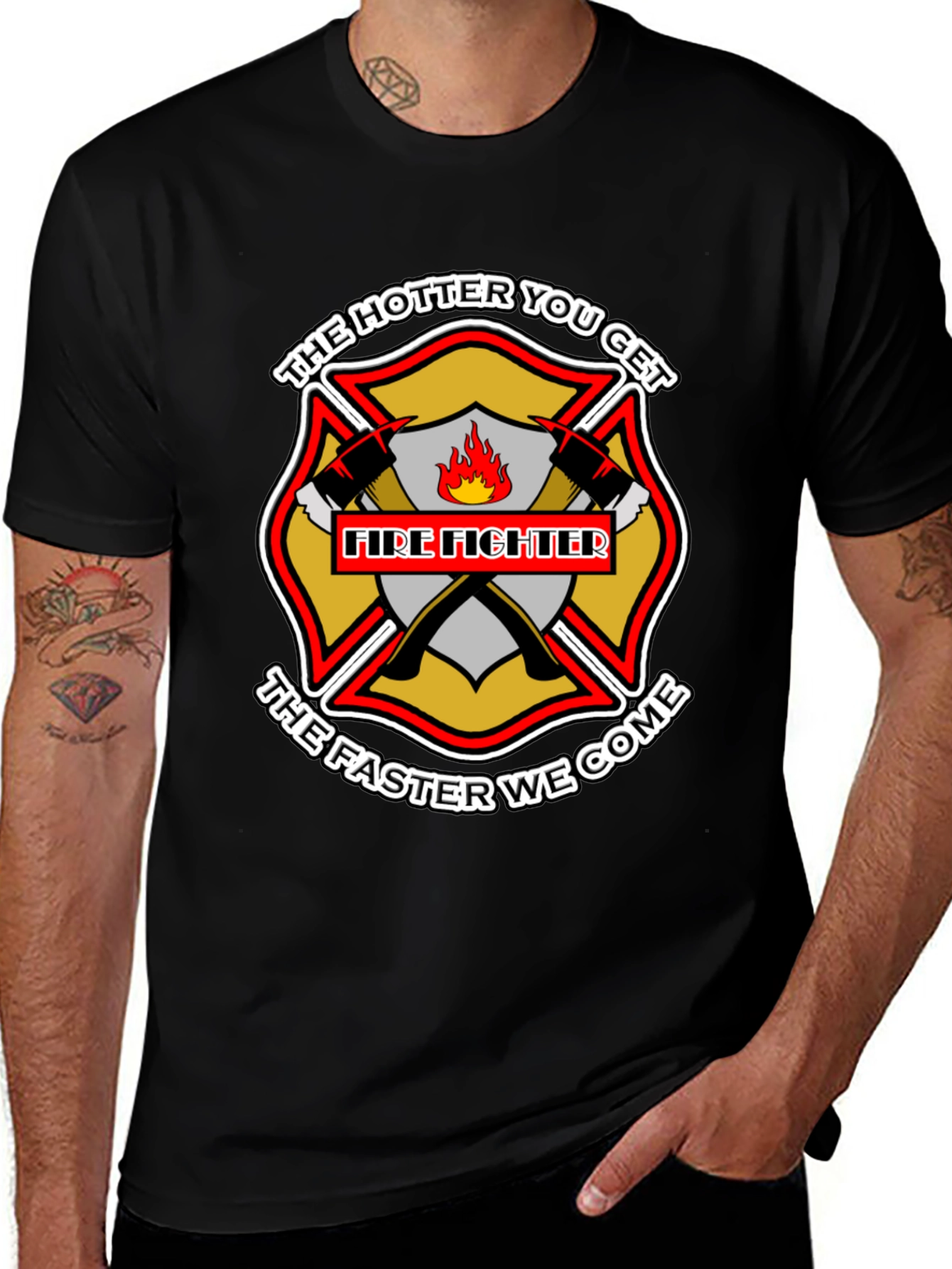 Firefighter Hotter Faster Black Graphic Tee