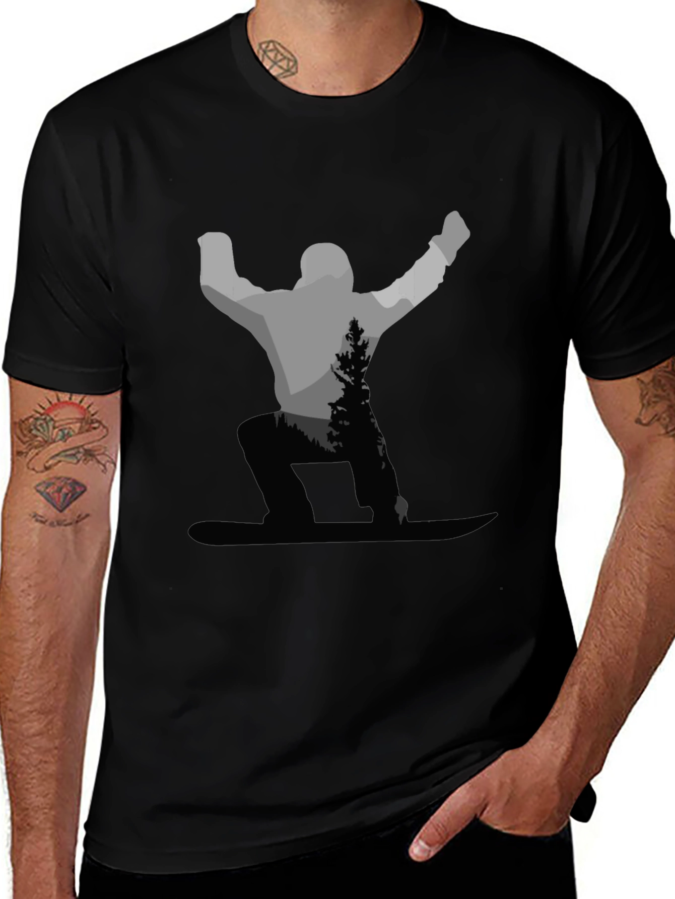 Snowboarder Graphic Tee - Black Cotton Blend Shirt