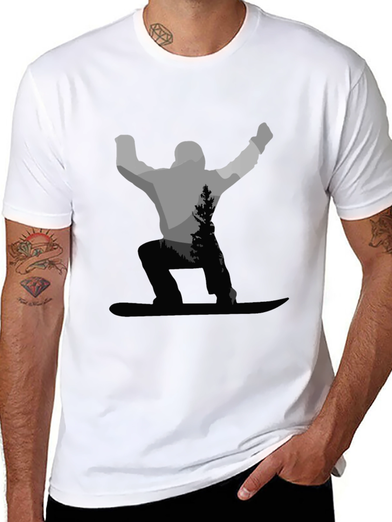 Snowboarder Graphic Tee - Black Cotton Blend Shirt
