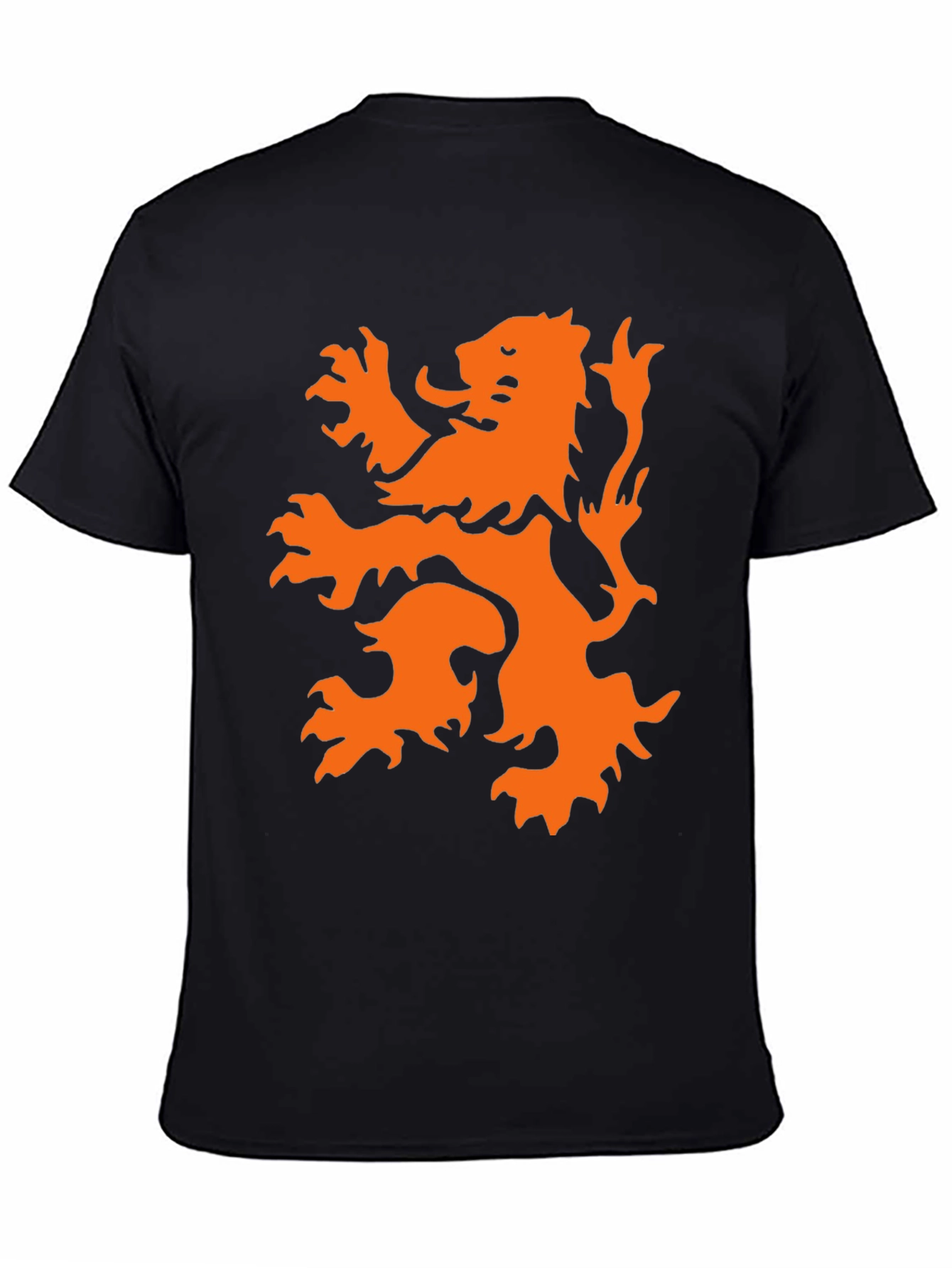 Black T-Shirt with Orange Lion Graphic