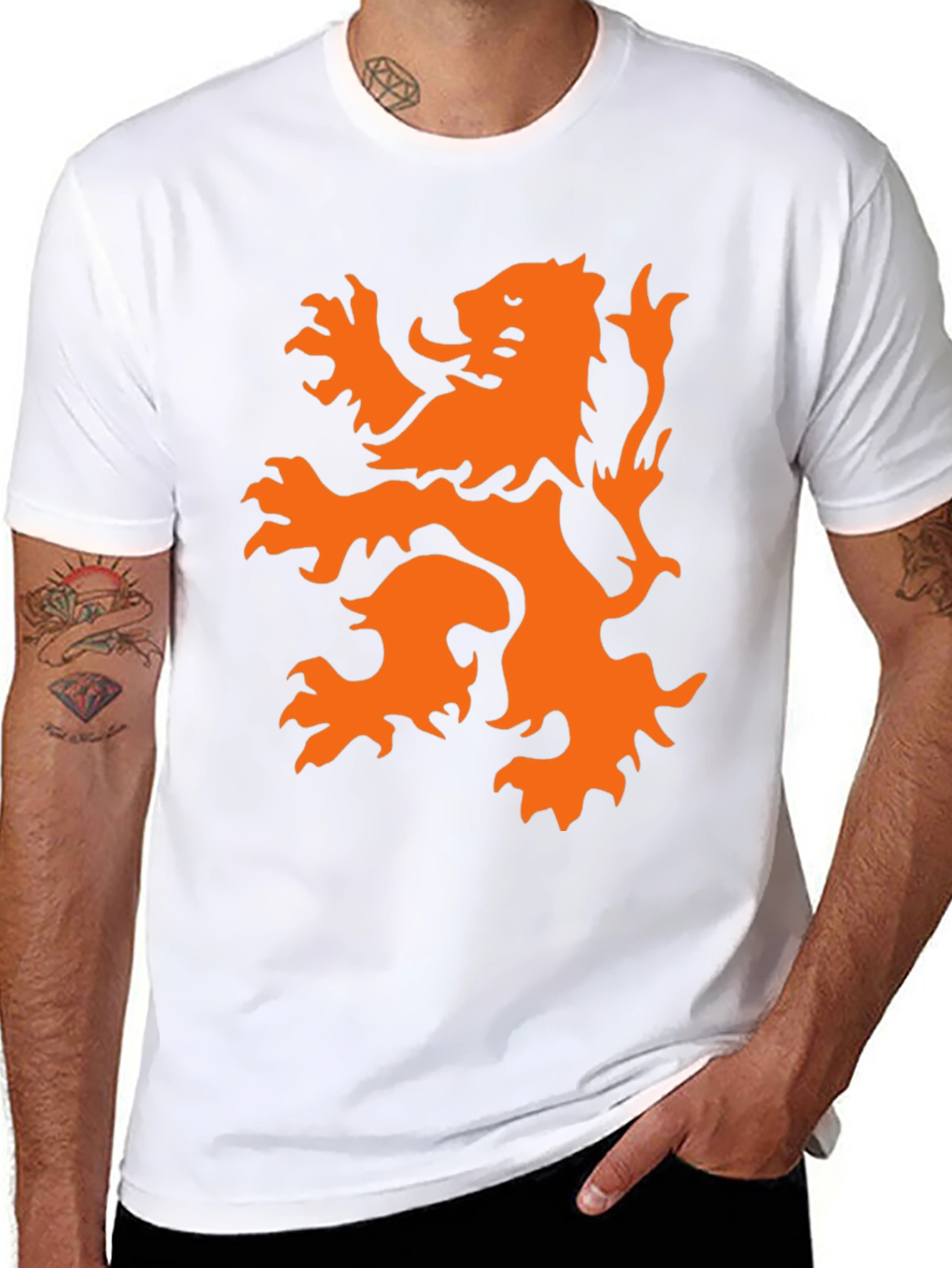 Black T-Shirt with Orange Lion Graphic
