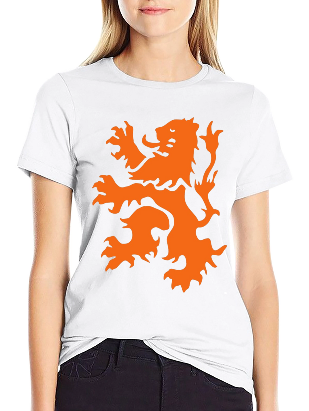 Black T-Shirt with Orange Lion Graphic