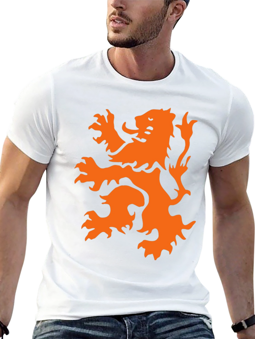 Black T-Shirt with Orange Lion Graphic