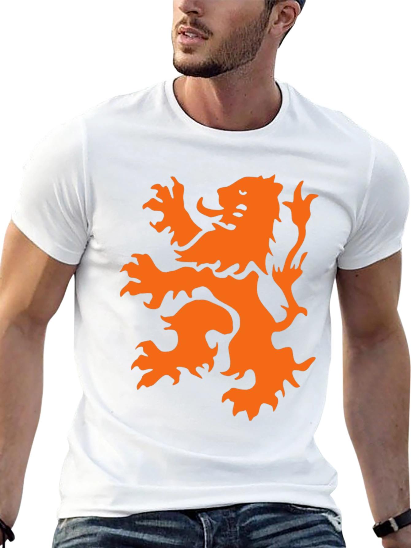 Black T-Shirt with Orange Lion Graphic
