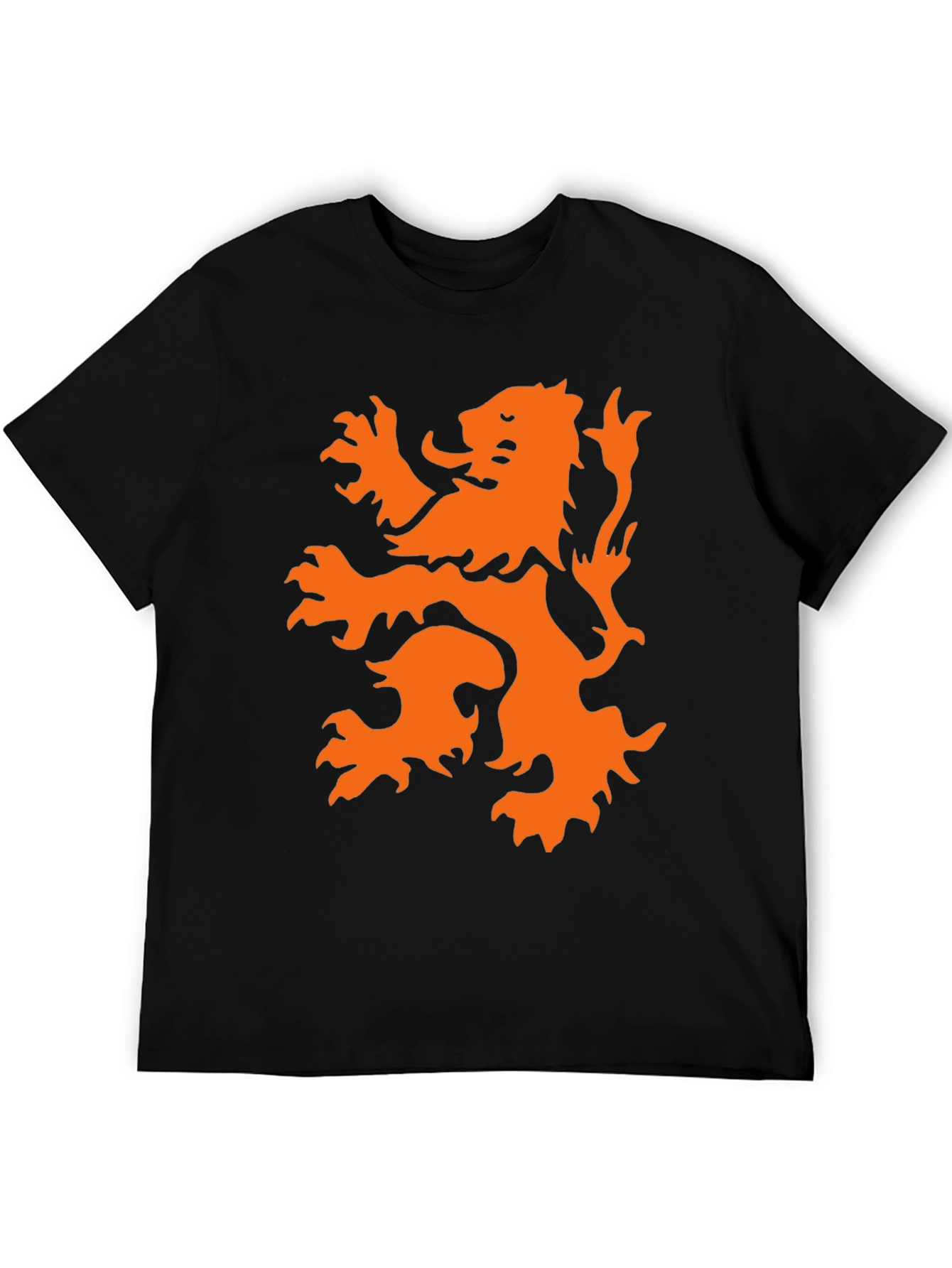 Black T-Shirt with Orange Lion Graphic