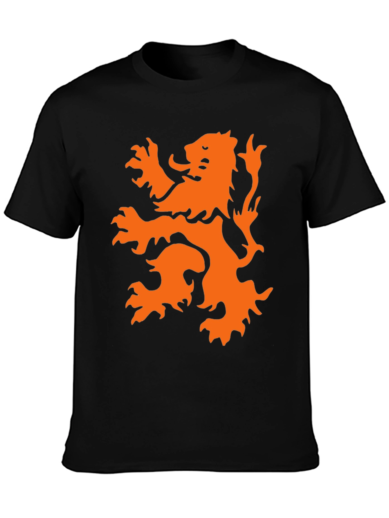 Black T-Shirt with Orange Lion Graphic