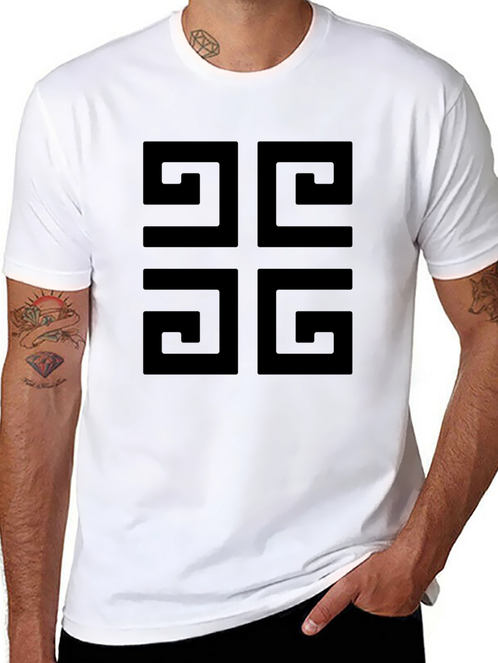 Geometric Pattern Black T-Shirt for Men