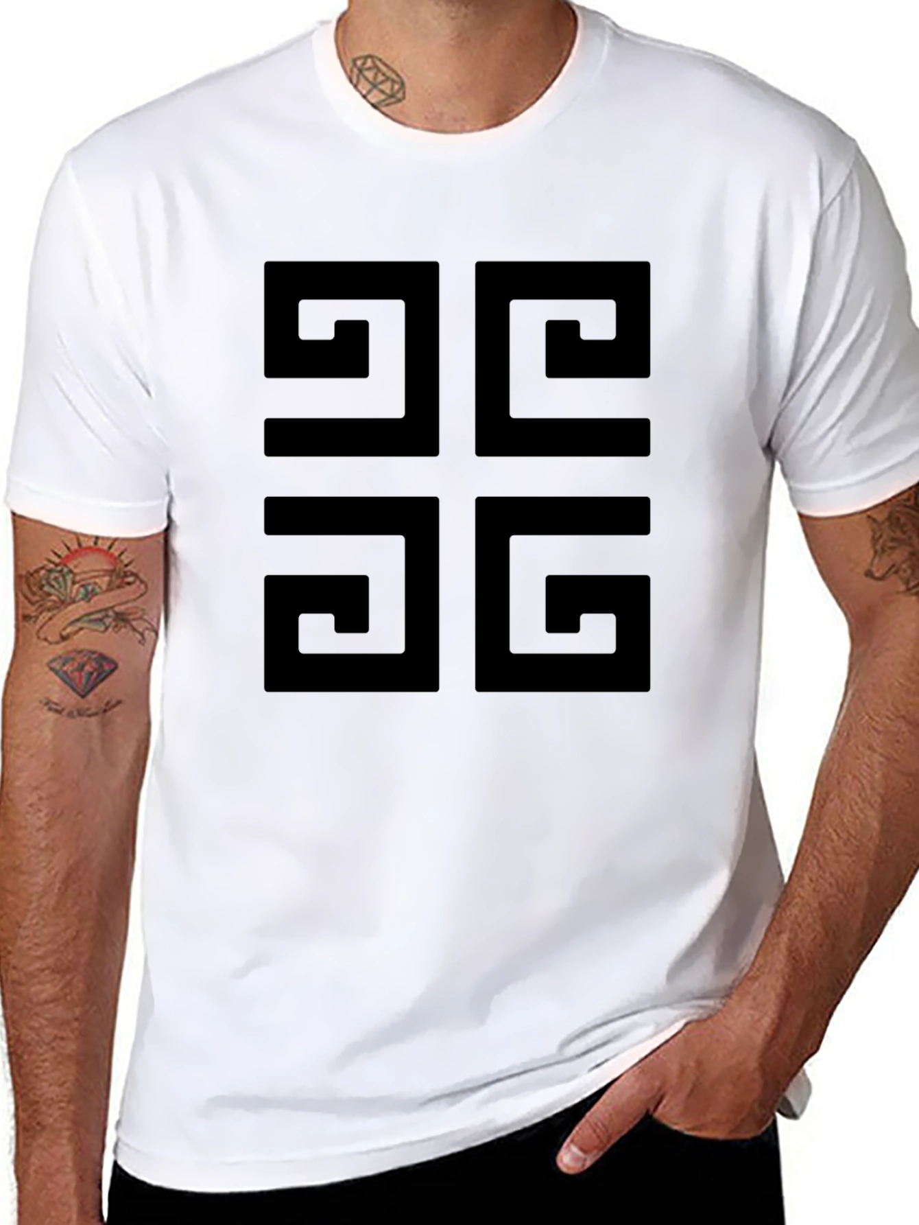 Geometric Pattern Black T-Shirt for Men