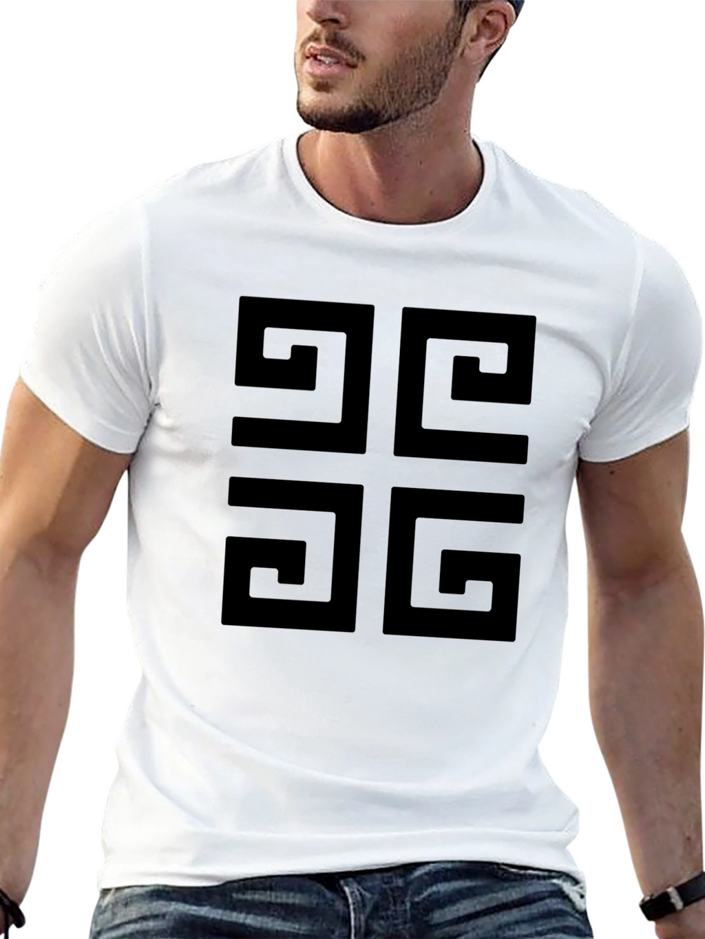 Geometric Pattern Black T-Shirt for Men