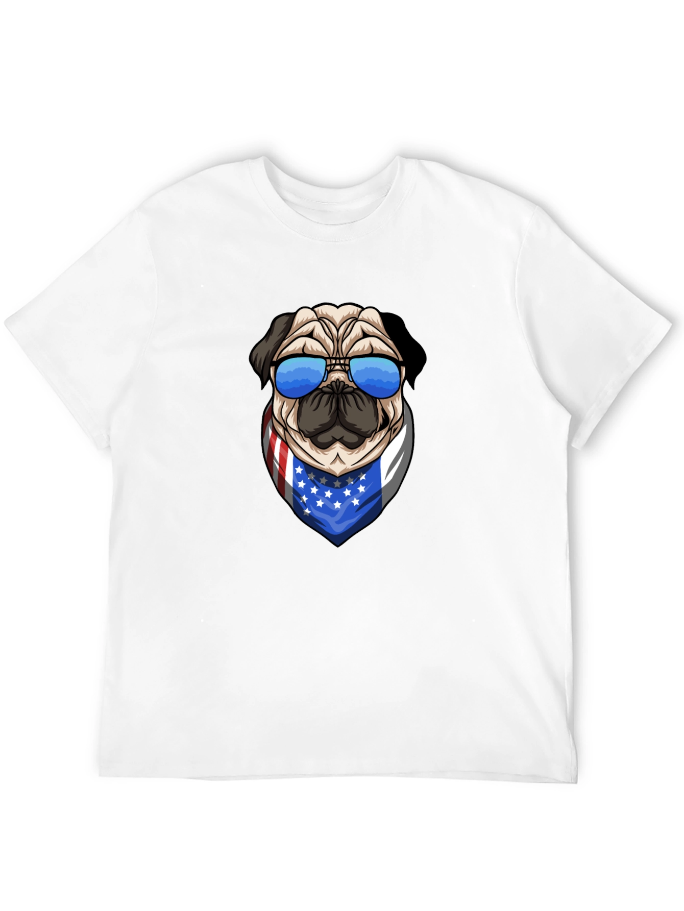 Pug in Shades USA Flag Bandana Graphic Tee