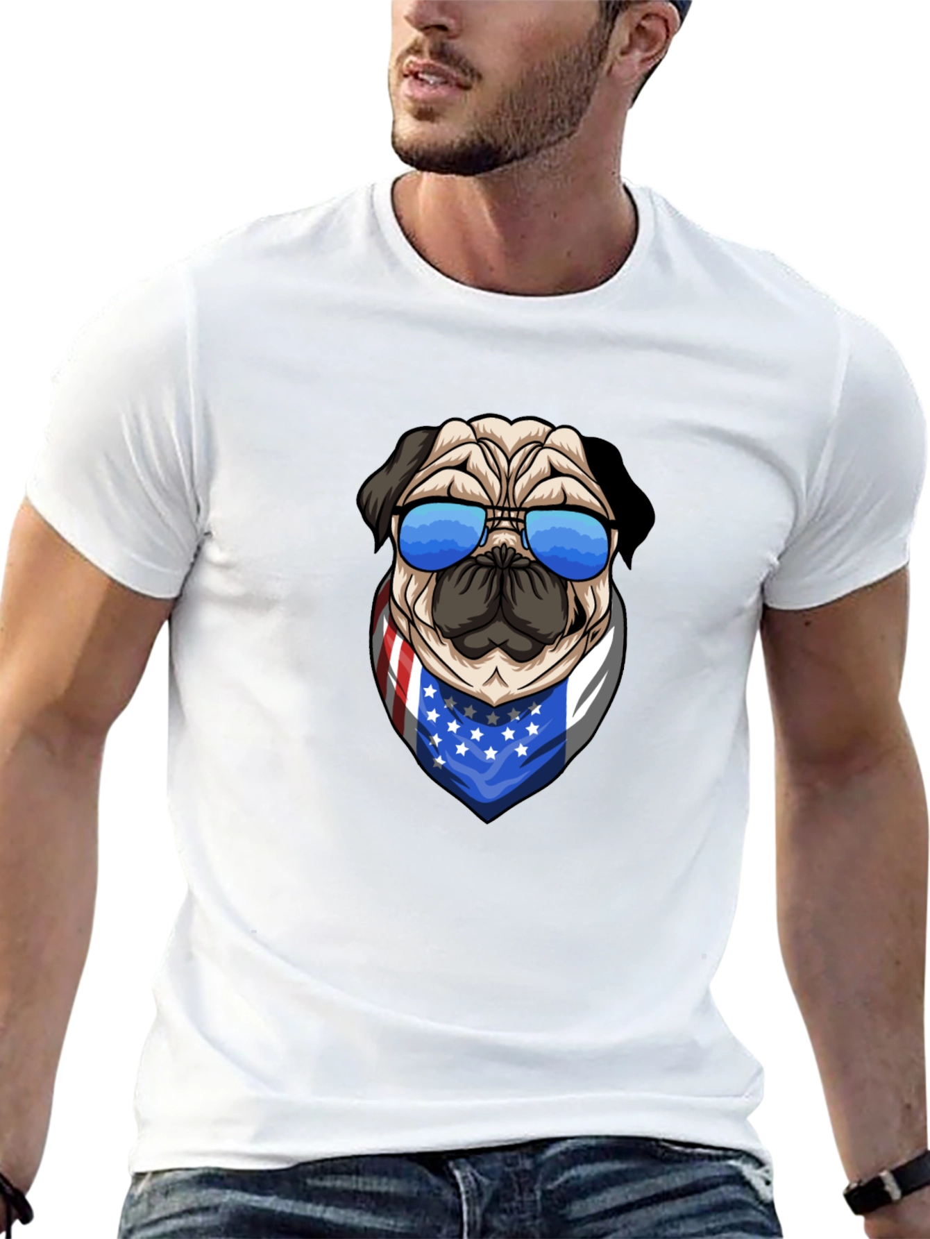 Pug in Shades USA Flag Bandana Graphic Tee