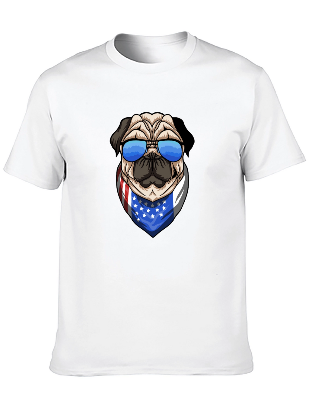 Pug in Shades USA Flag Bandana Graphic Tee