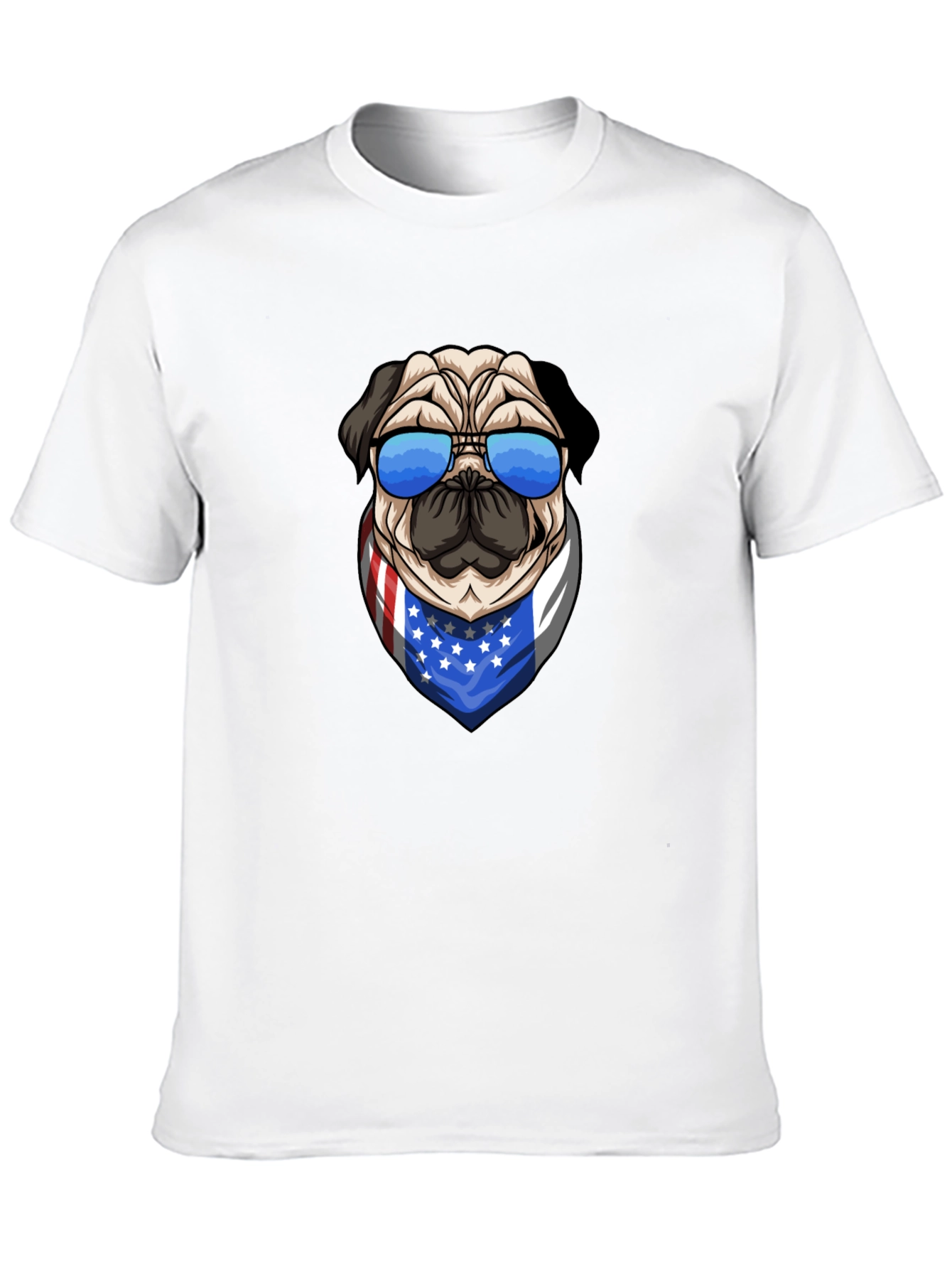 Pug in Shades USA Flag Bandana Graphic Tee