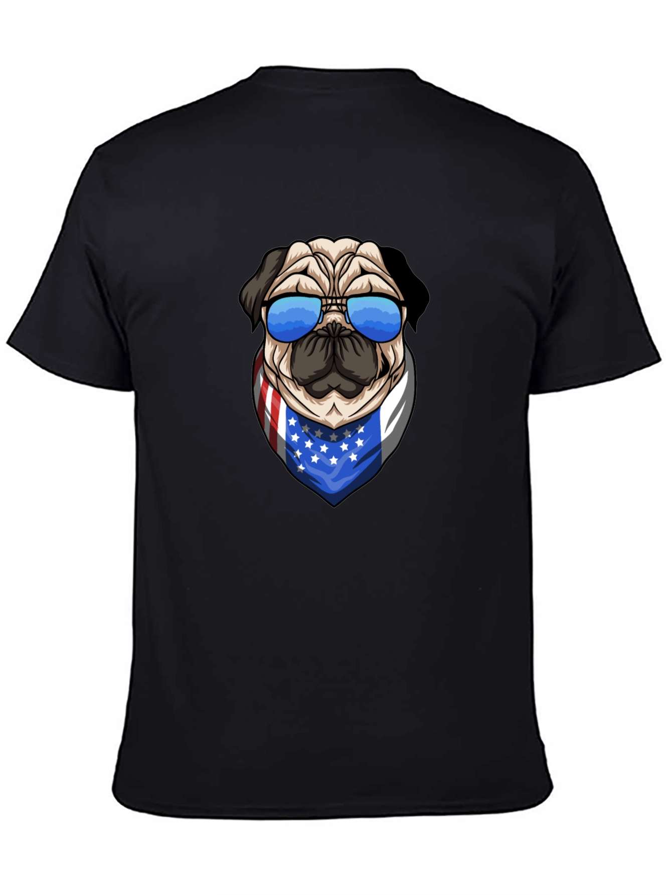 Pug in Shades USA Flag Bandana Graphic Tee