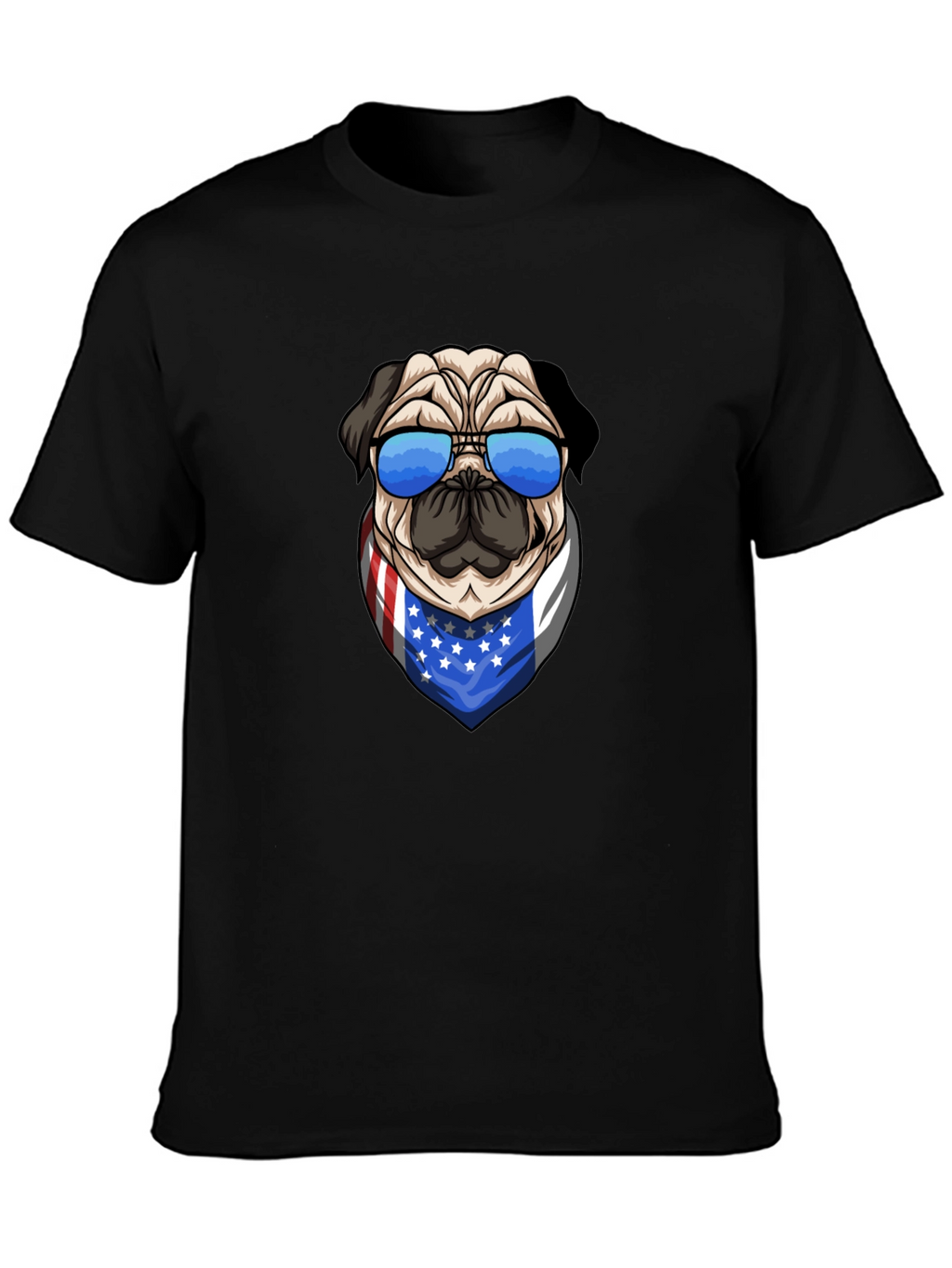 Pug in Shades USA Flag Bandana Graphic Tee