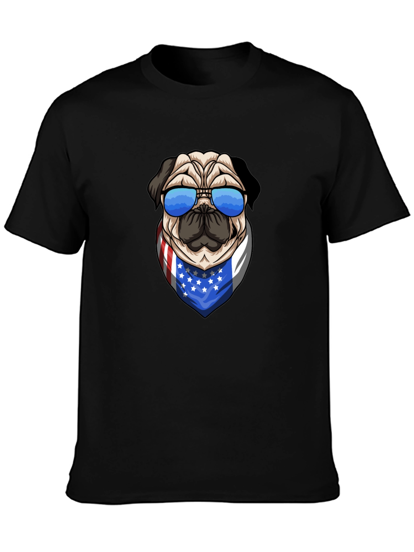Pug in Shades USA Flag Bandana Graphic Tee