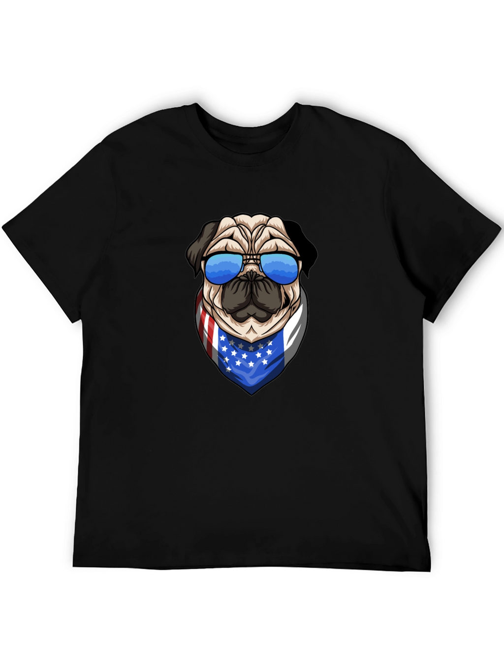 Pug in Shades USA Flag Bandana Graphic Tee