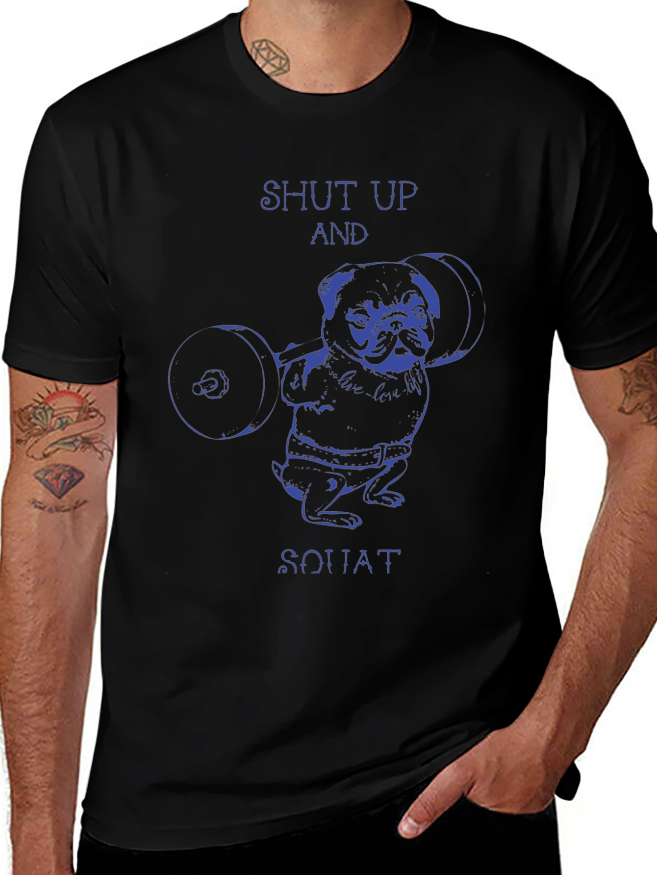 Shut Up and Squat Pug T-Shirt - Weightlifting Dog Tee