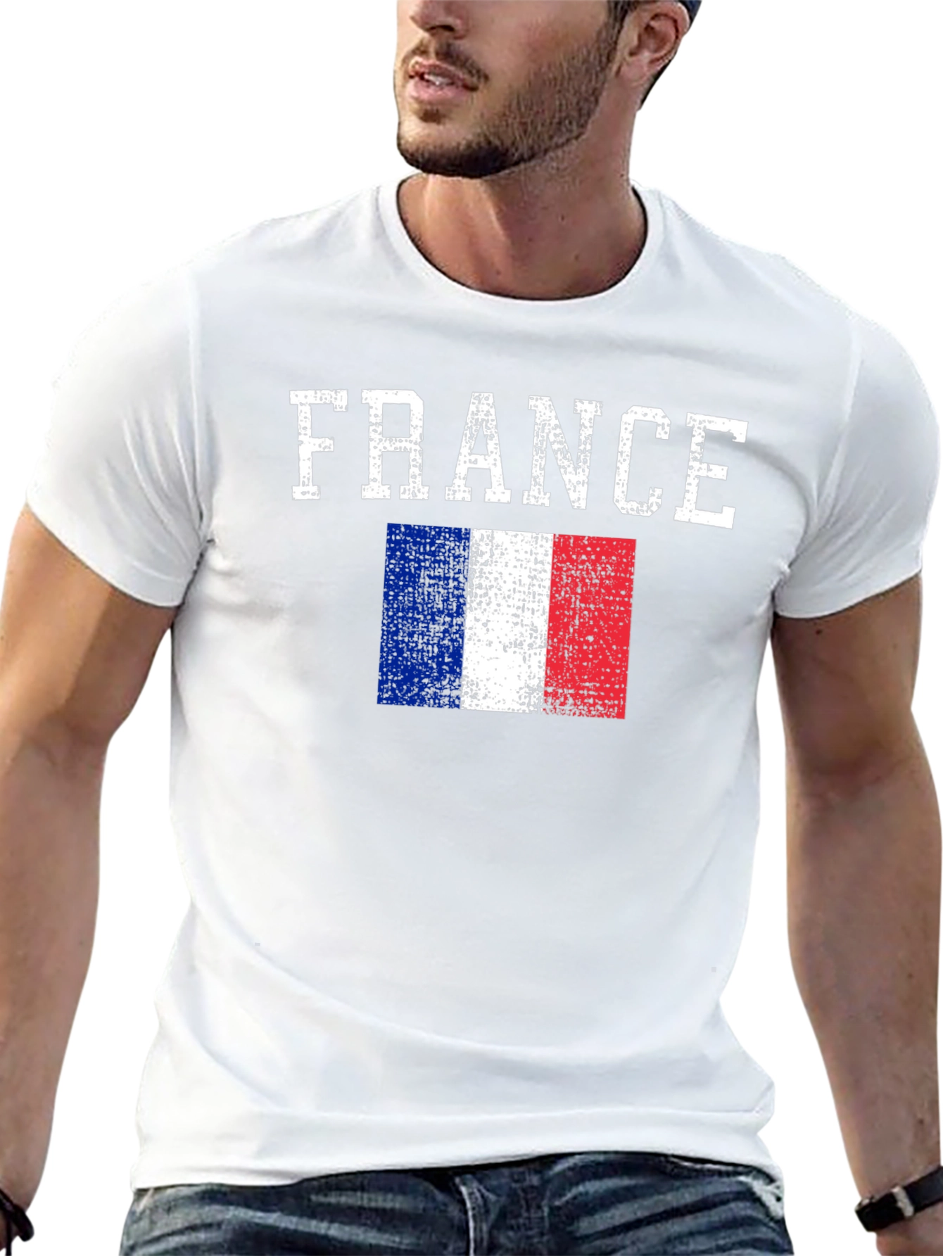 France Flag Graphic Print Black T-Shirt