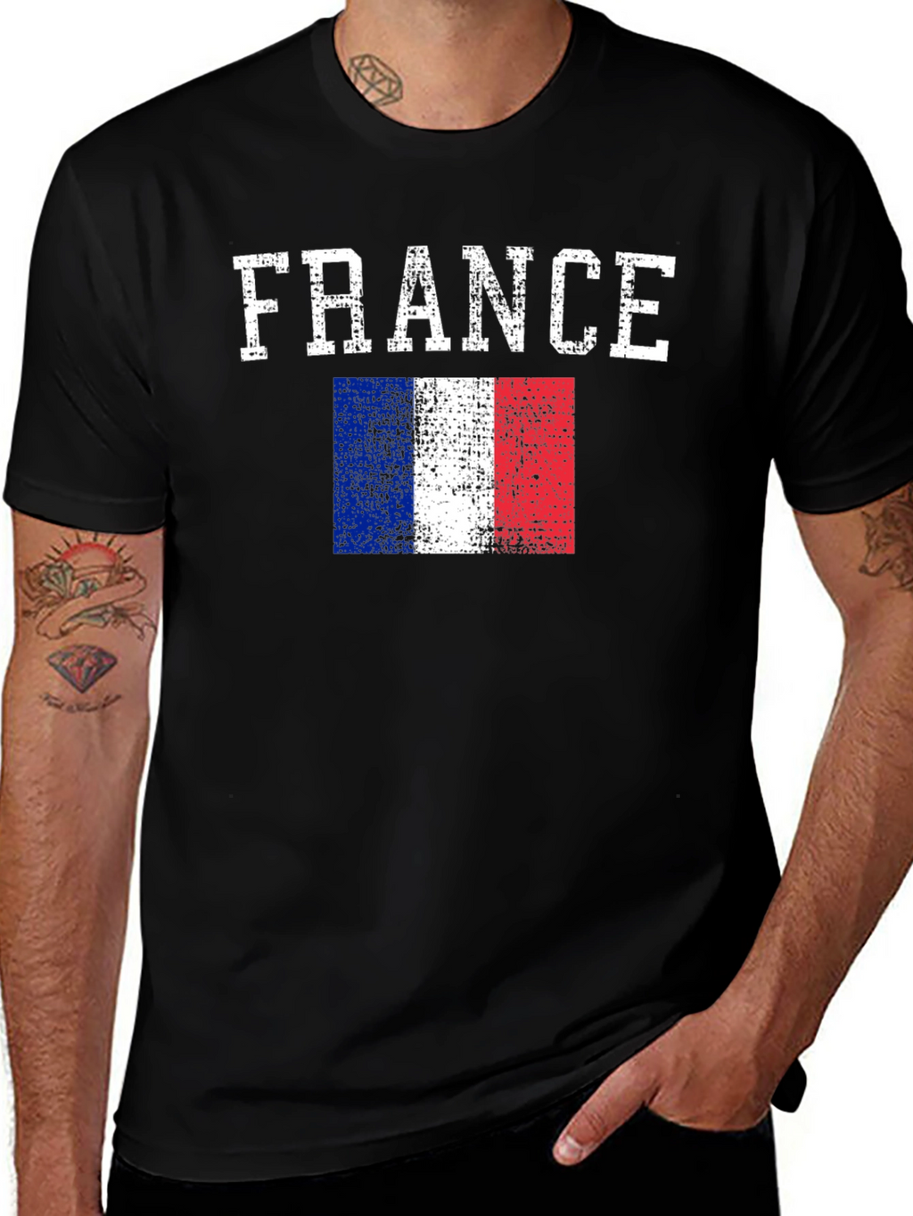 France Flag Graphic Print Black T-Shirt