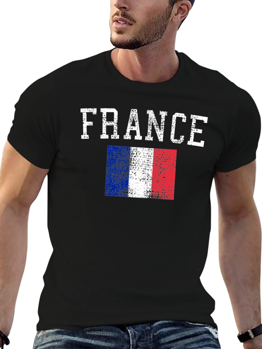 France Flag Graphic Print Black T-Shirt