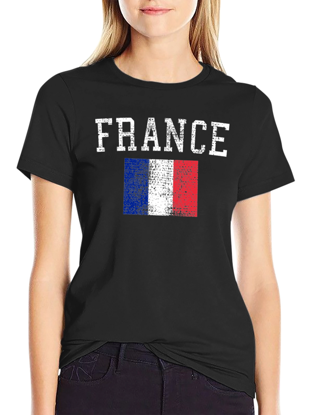 France Flag Graphic Print Black T-Shirt