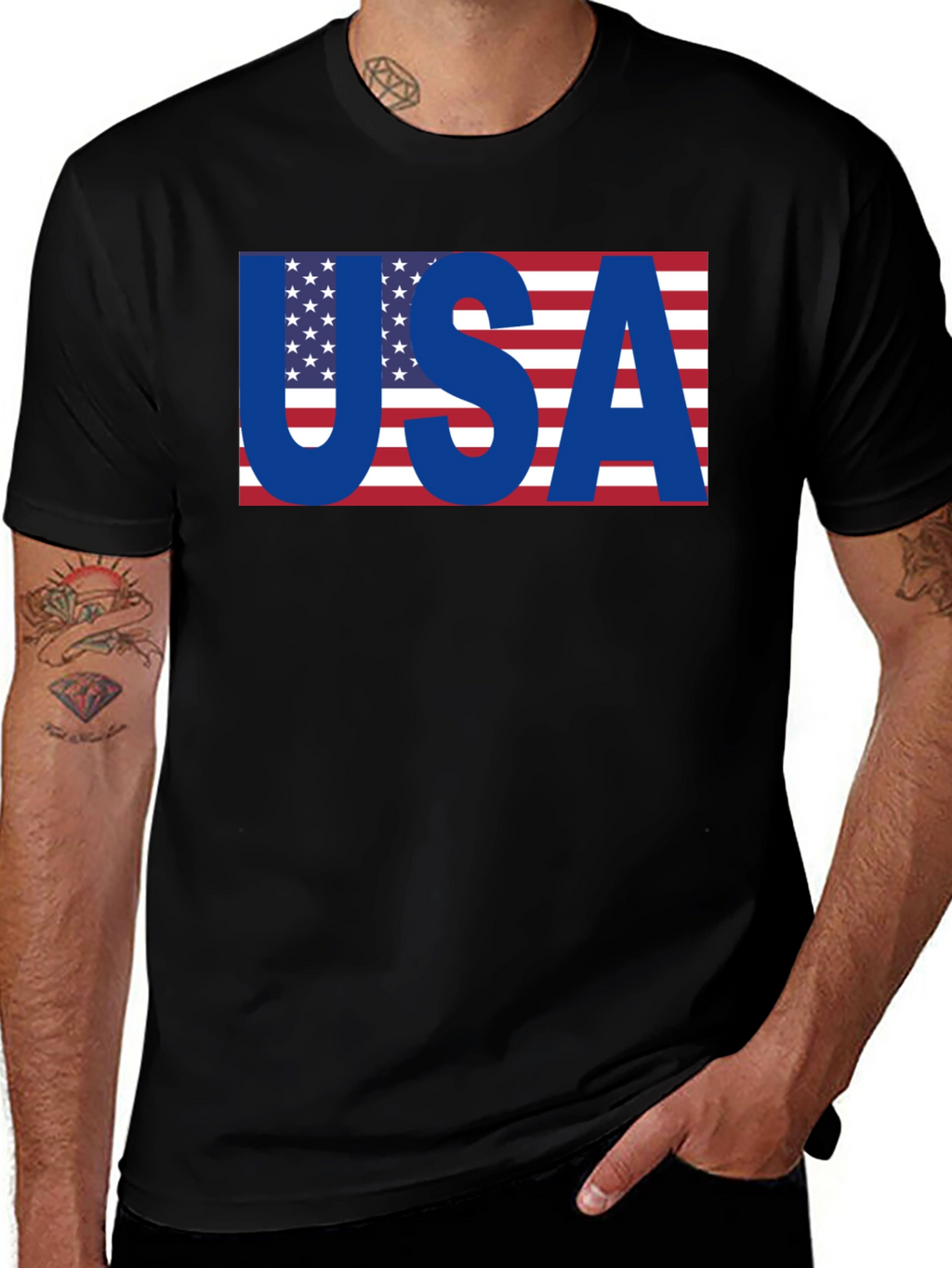 USA Flag Graphic T-Shirt - Patriotic Black Tee