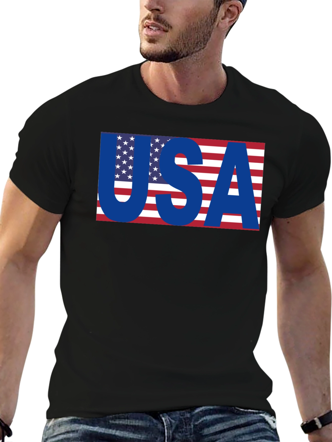 USA Flag Graphic T-Shirt - Patriotic Black Tee