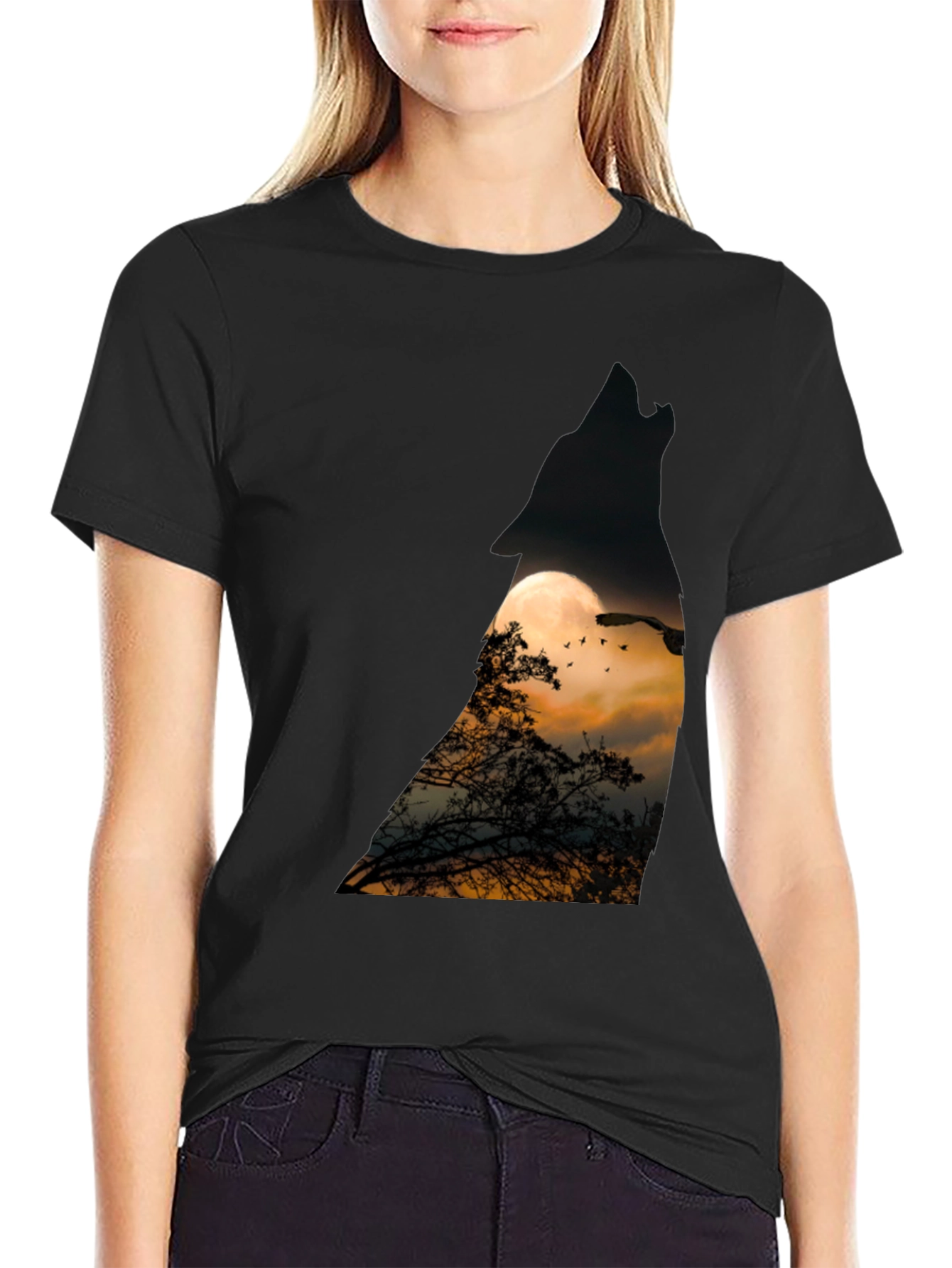 Wolf Moon T-Shirt - Mens Black Tee